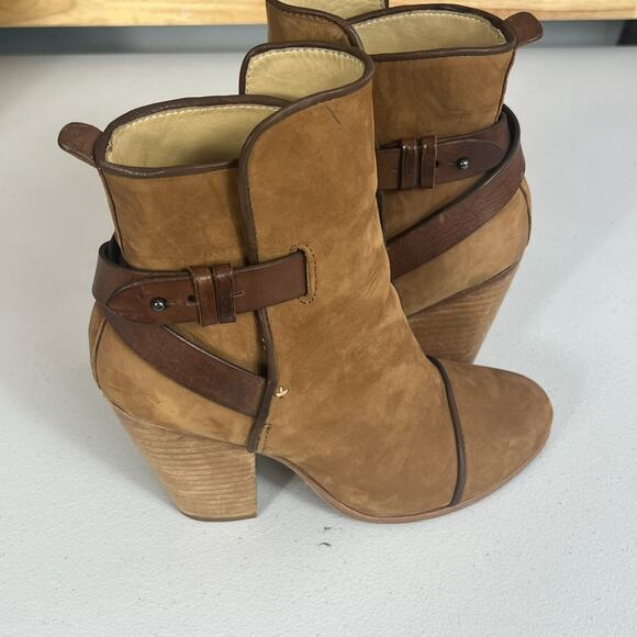 Rag & Bone Women's Boots 6.5 Kinsey Carmel Tan Nubuck Leather Strap Ankle Heel - Picture 6 of 15